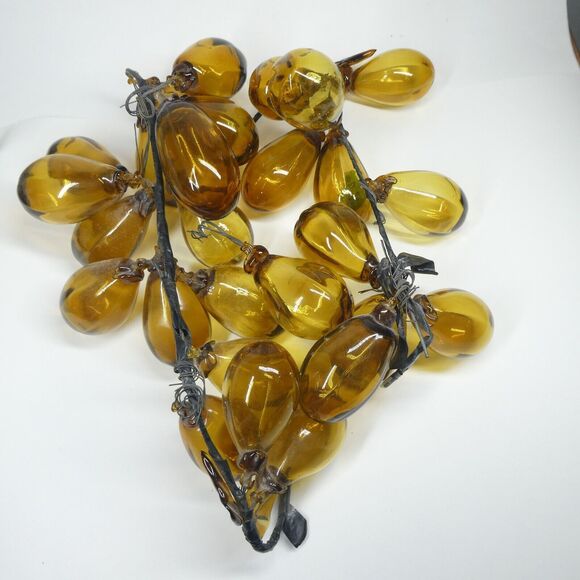 Amber Glass Grape Clusters Vintage Hand Blown Fruit Retro Large 3" Yellow MCM - Picture 1 of 11
